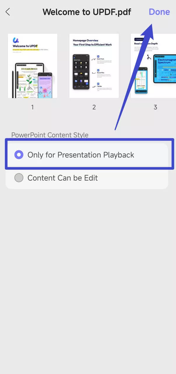 choose PowerPoint Content Style with UPDF for Android