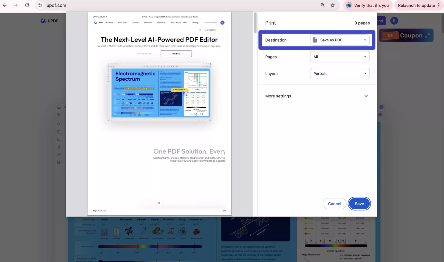 save as PDF to print in browser