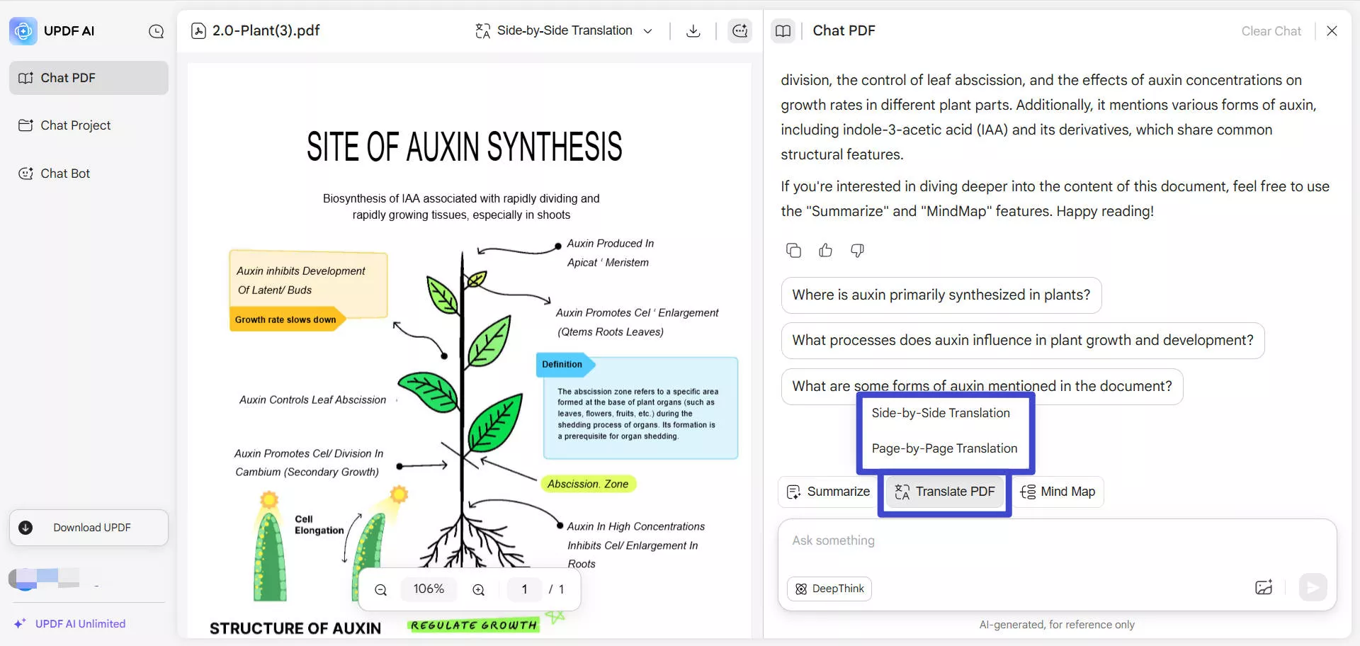 updf ai translation mode