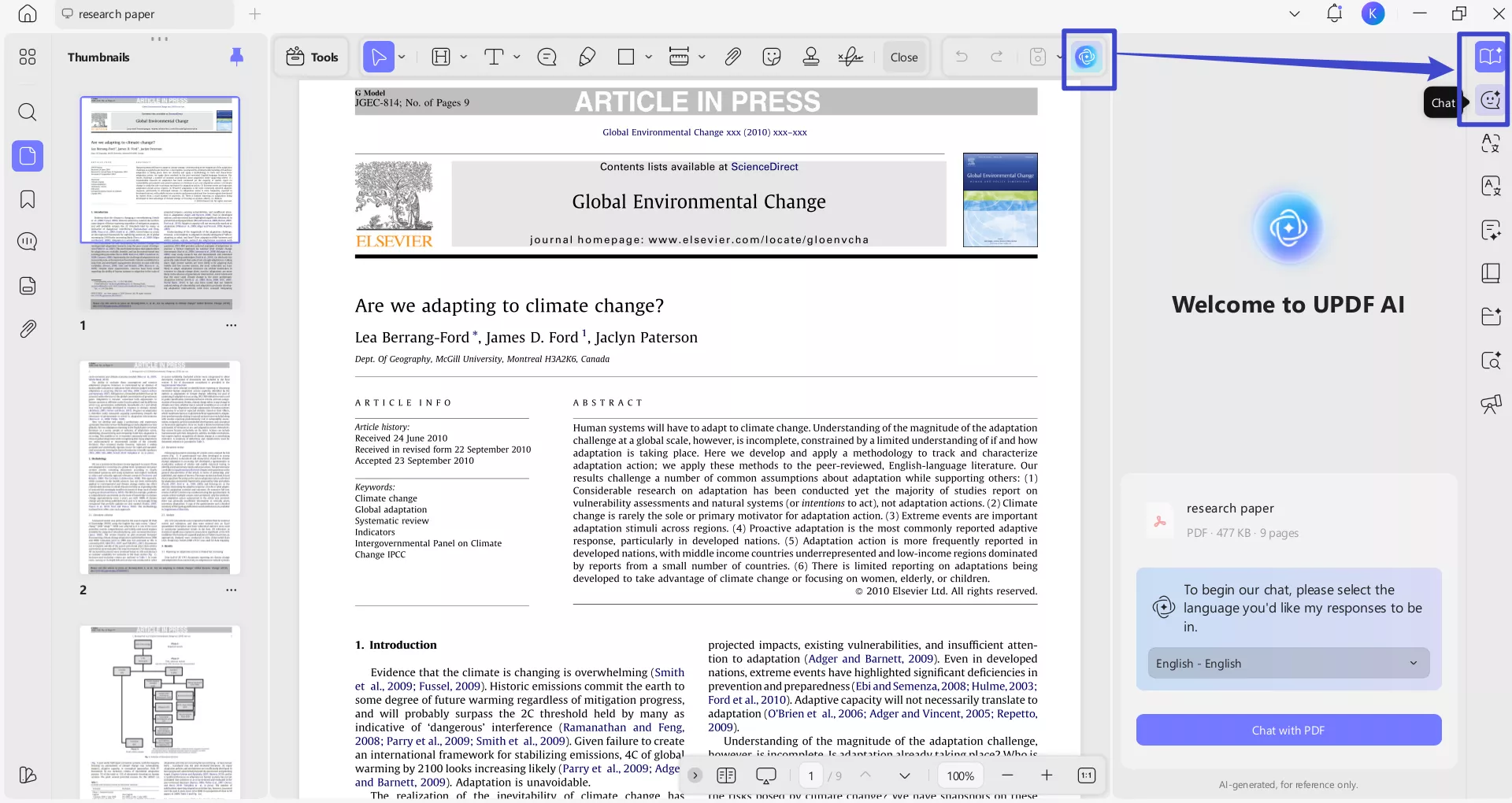 ask pdf thesis document with updf ai
