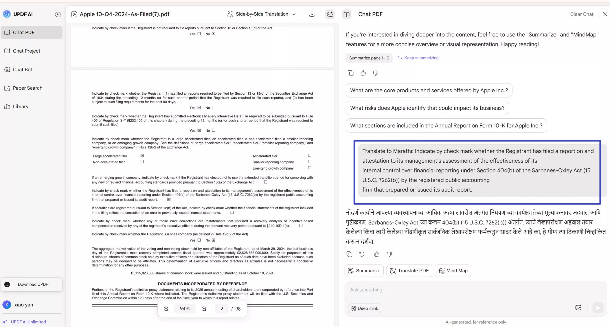 type the command and hit enter in AI Assistant Online for UPDF.