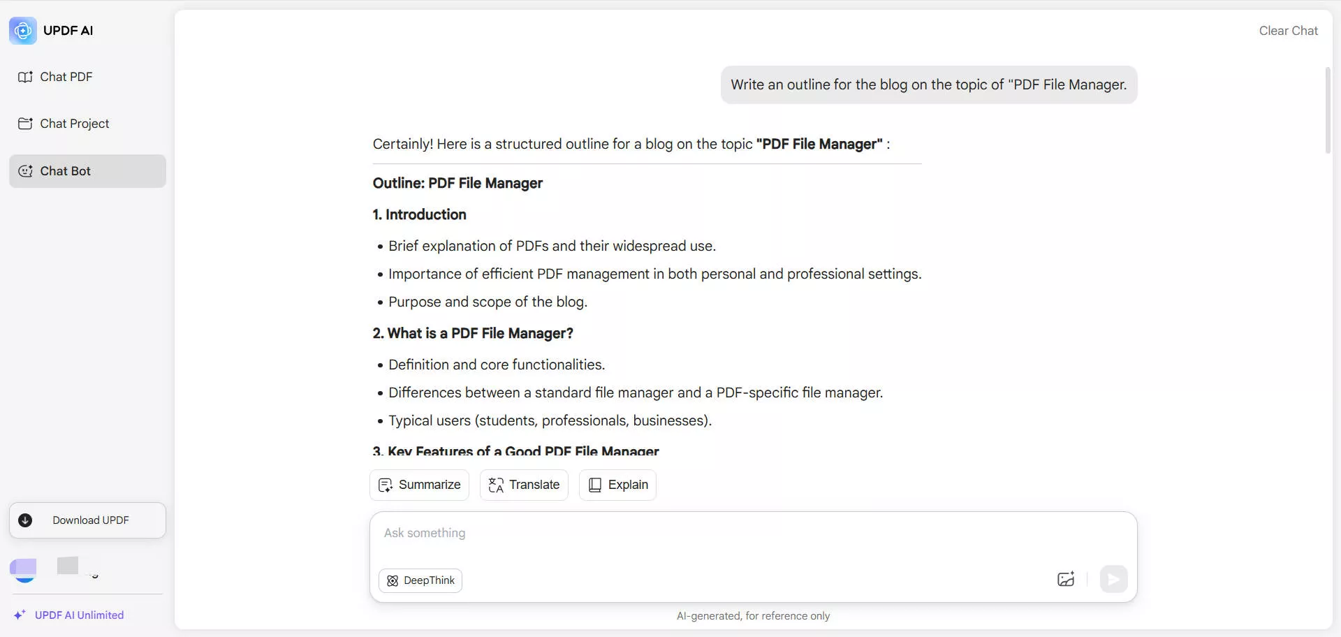 blog outline generated updf ai