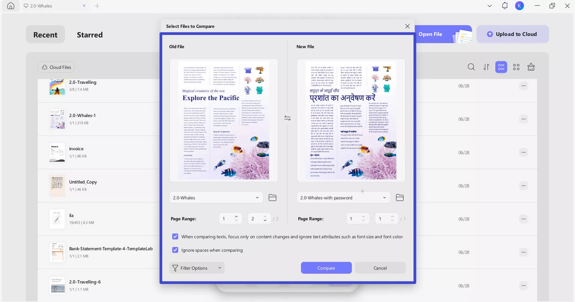 choose page range to compare updf windows 2