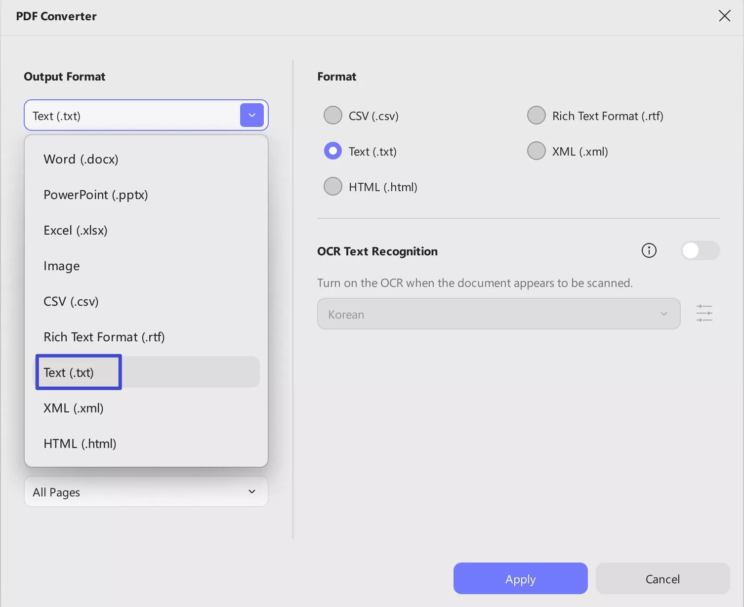 select word or text format from the list in UPDF