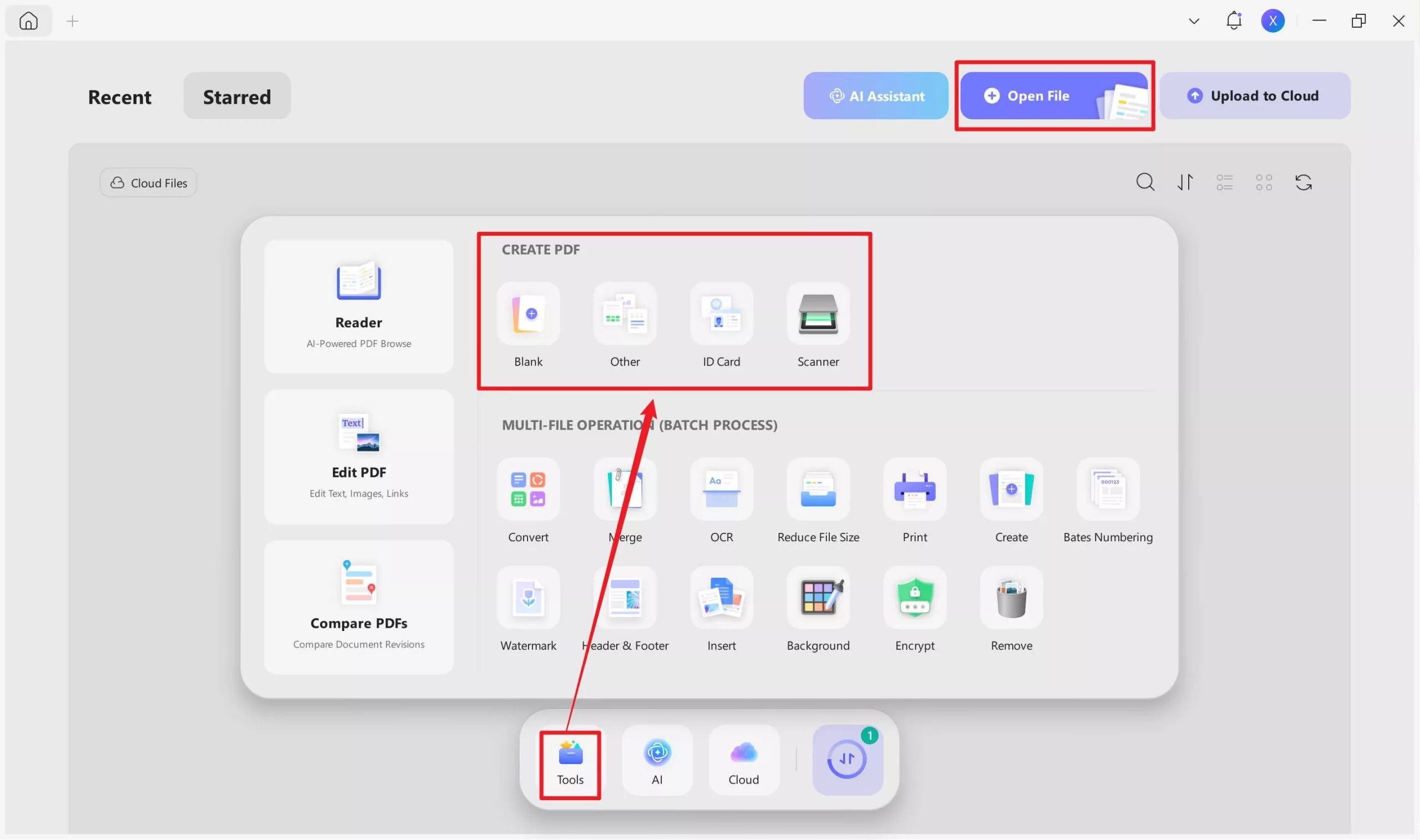 open or create file in updf