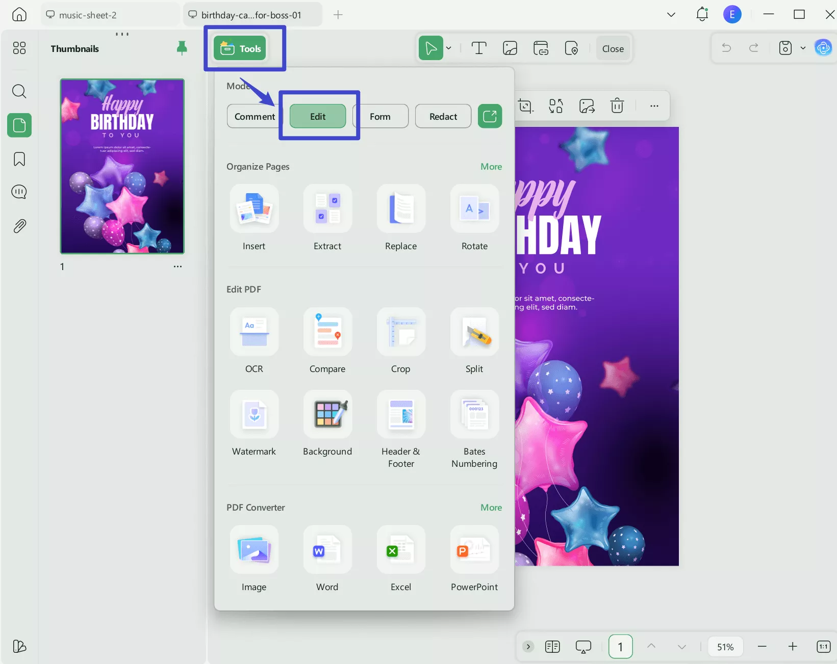 select edit pdf from the left with UPDF