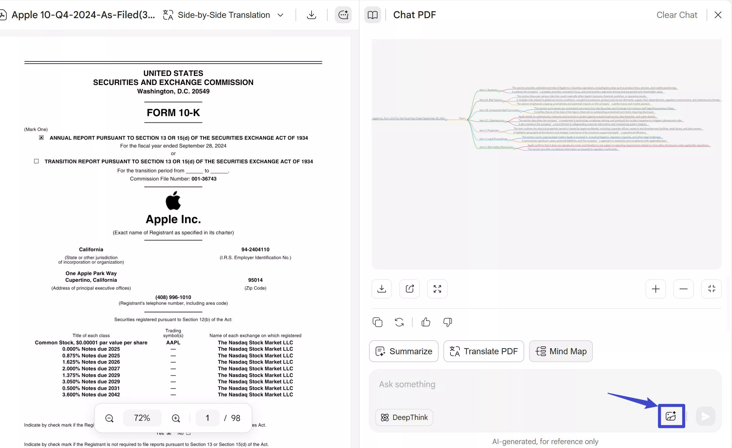 updf ai assistant online give response of mind map