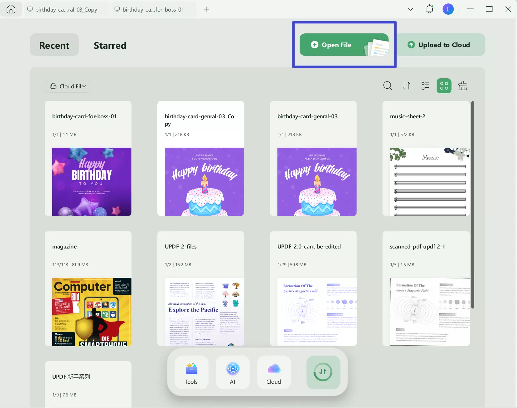 click Open File in UPDF