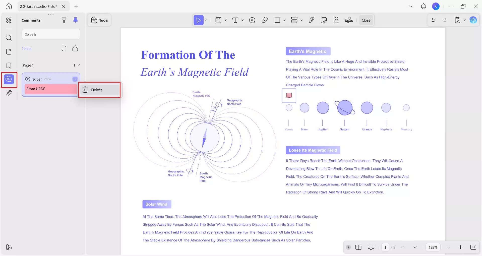 see and delete comments in updf
