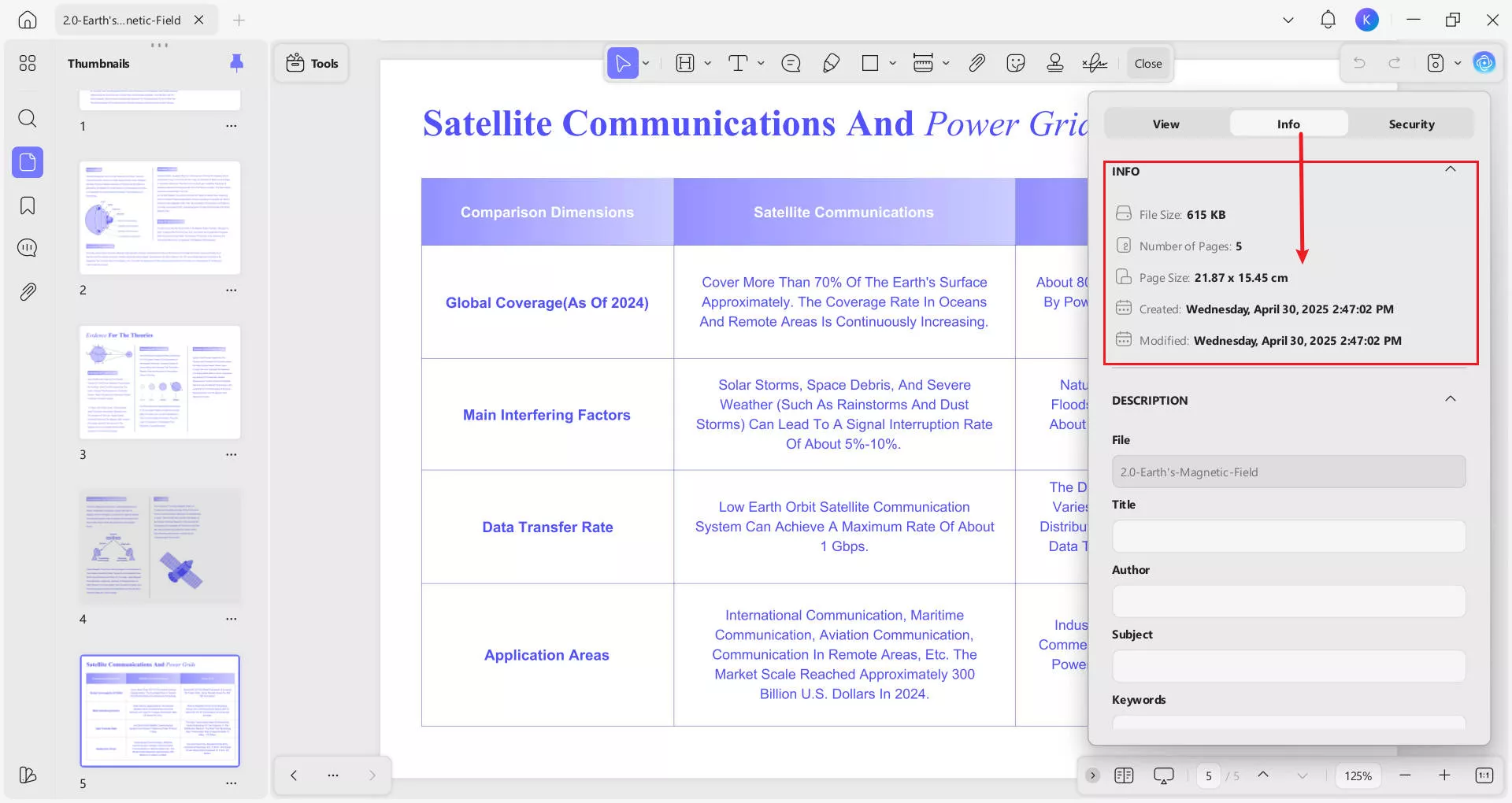 see detailed info of file in updf