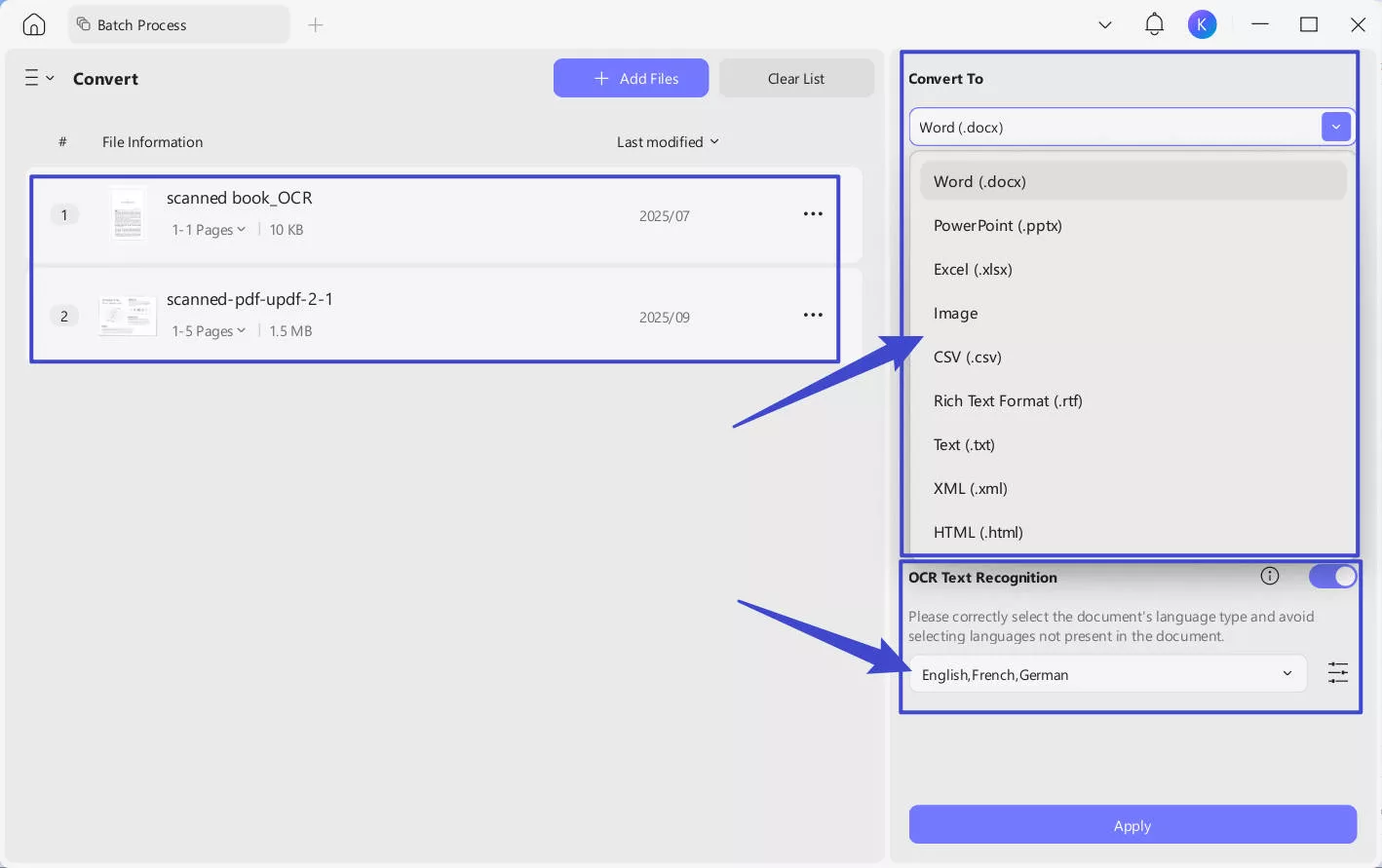 updf batch convert while performing ocr