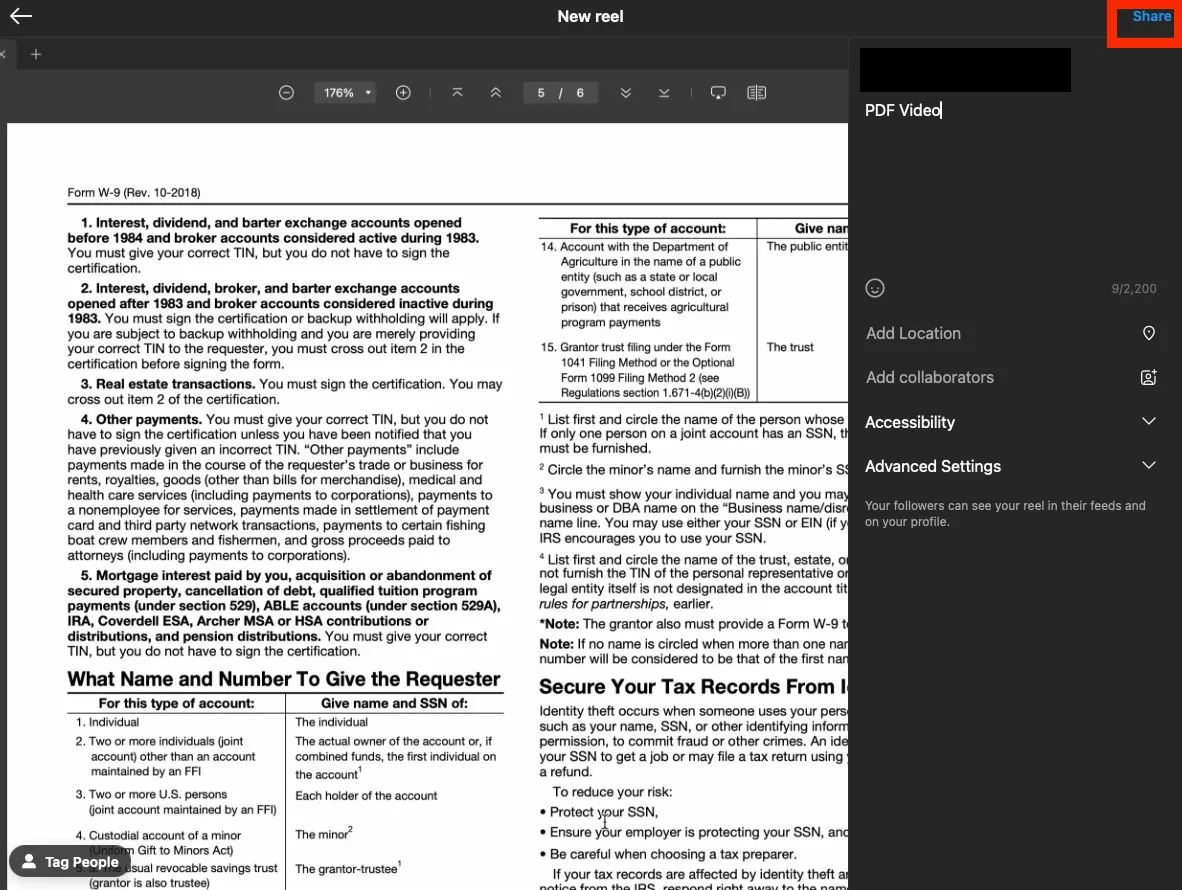 upload the pdf video to Instagram