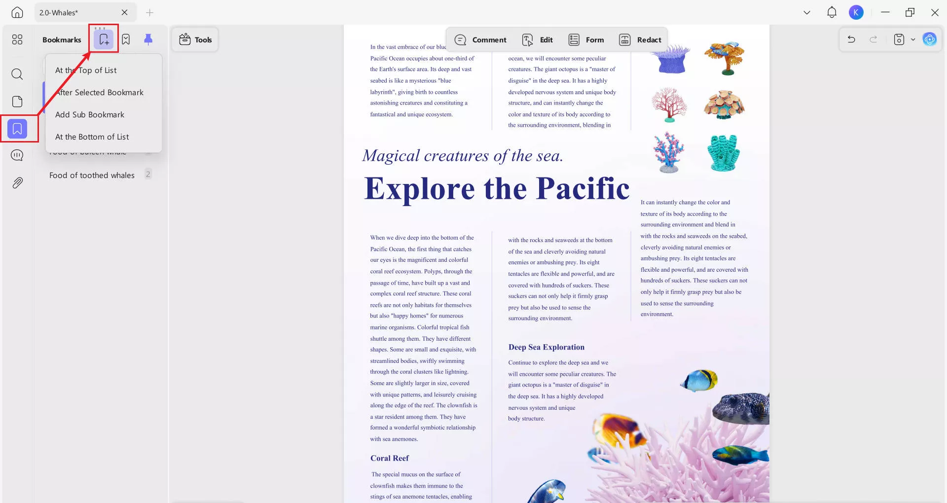 add bookmark in updf