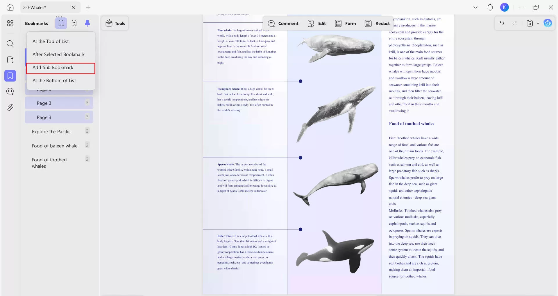 add sub bookmarks in updf