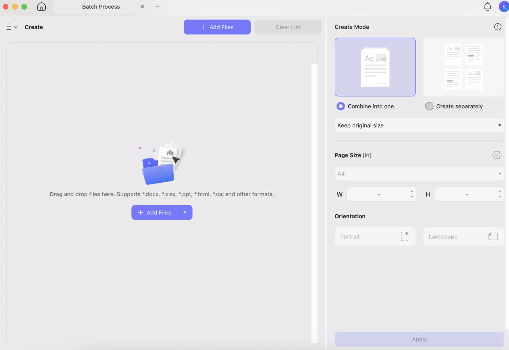 select files to create pdf into one single or multiple pdfs