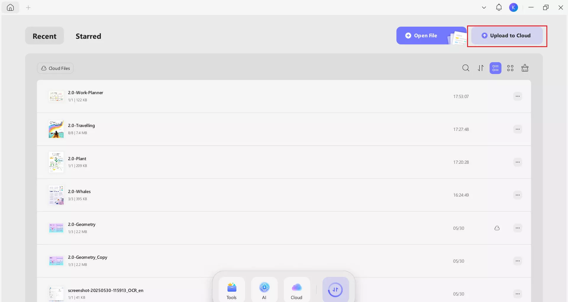 choose upload to cloud in updf