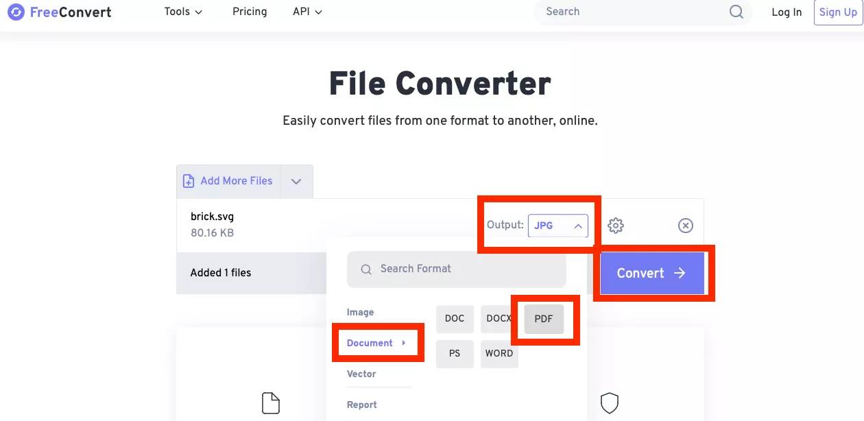 click convert of freeconvert