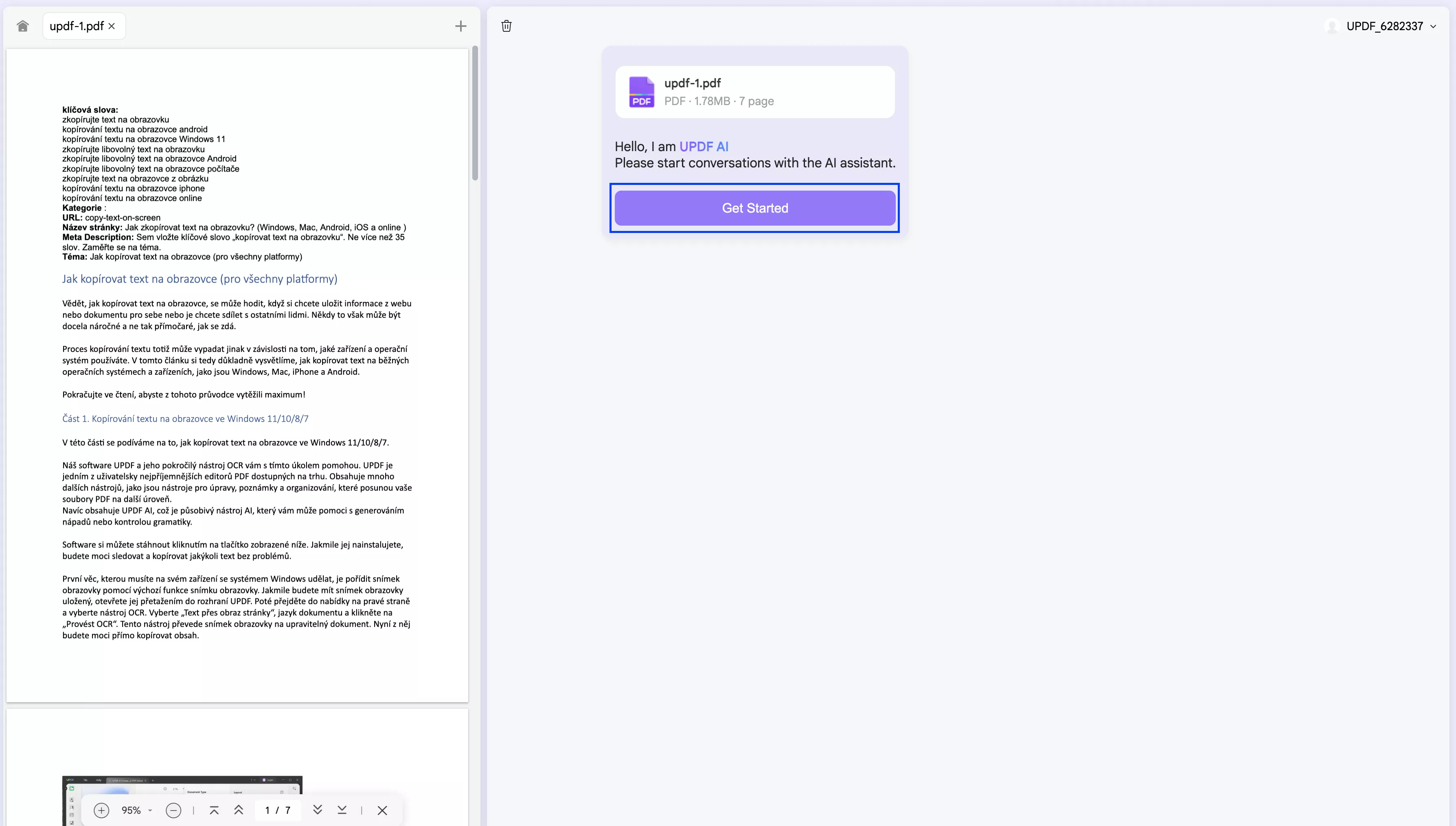 click get started icon in updf online ai assistant