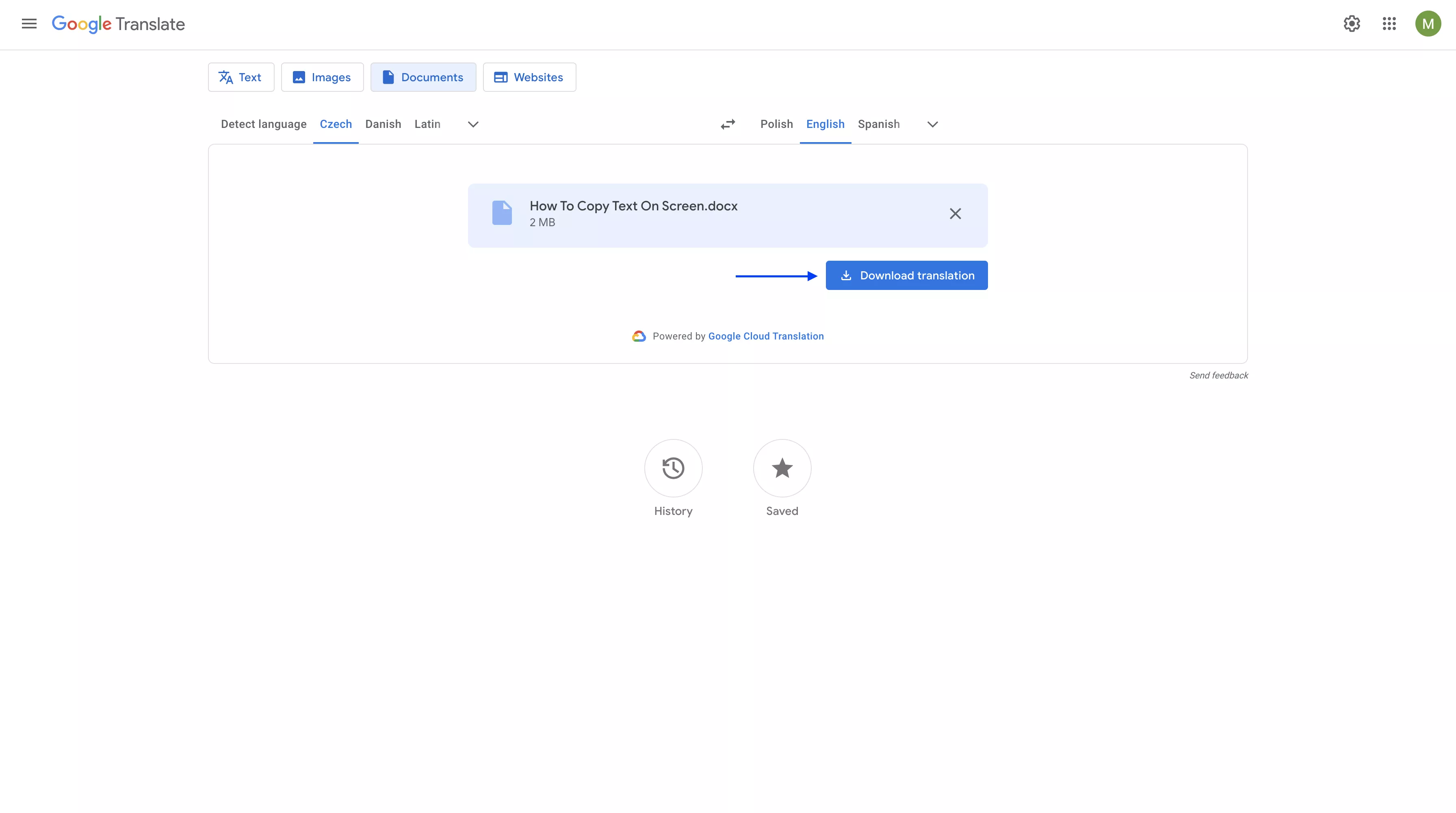  click on “download translation” in google translate