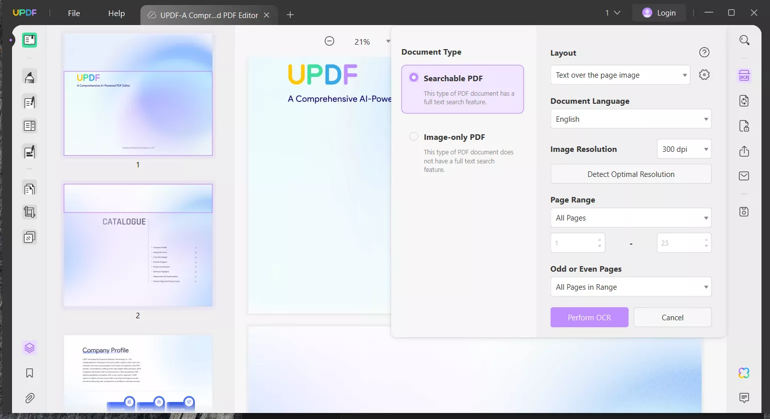 click perform ocr updf