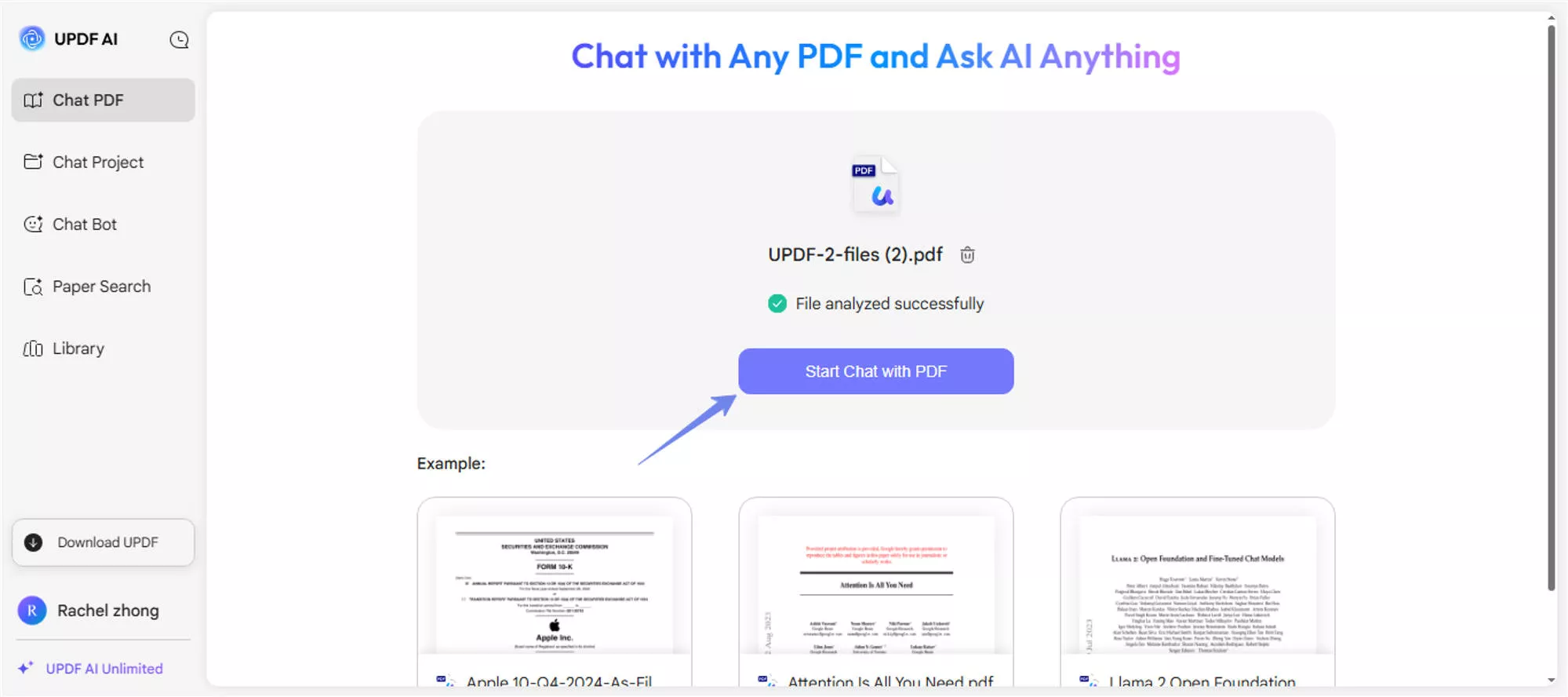 Step 3: Once the PDF is uploaded, click "Start Chat with PDF".