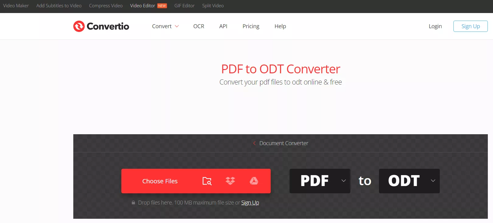 convert PDF to ODT with Convertio