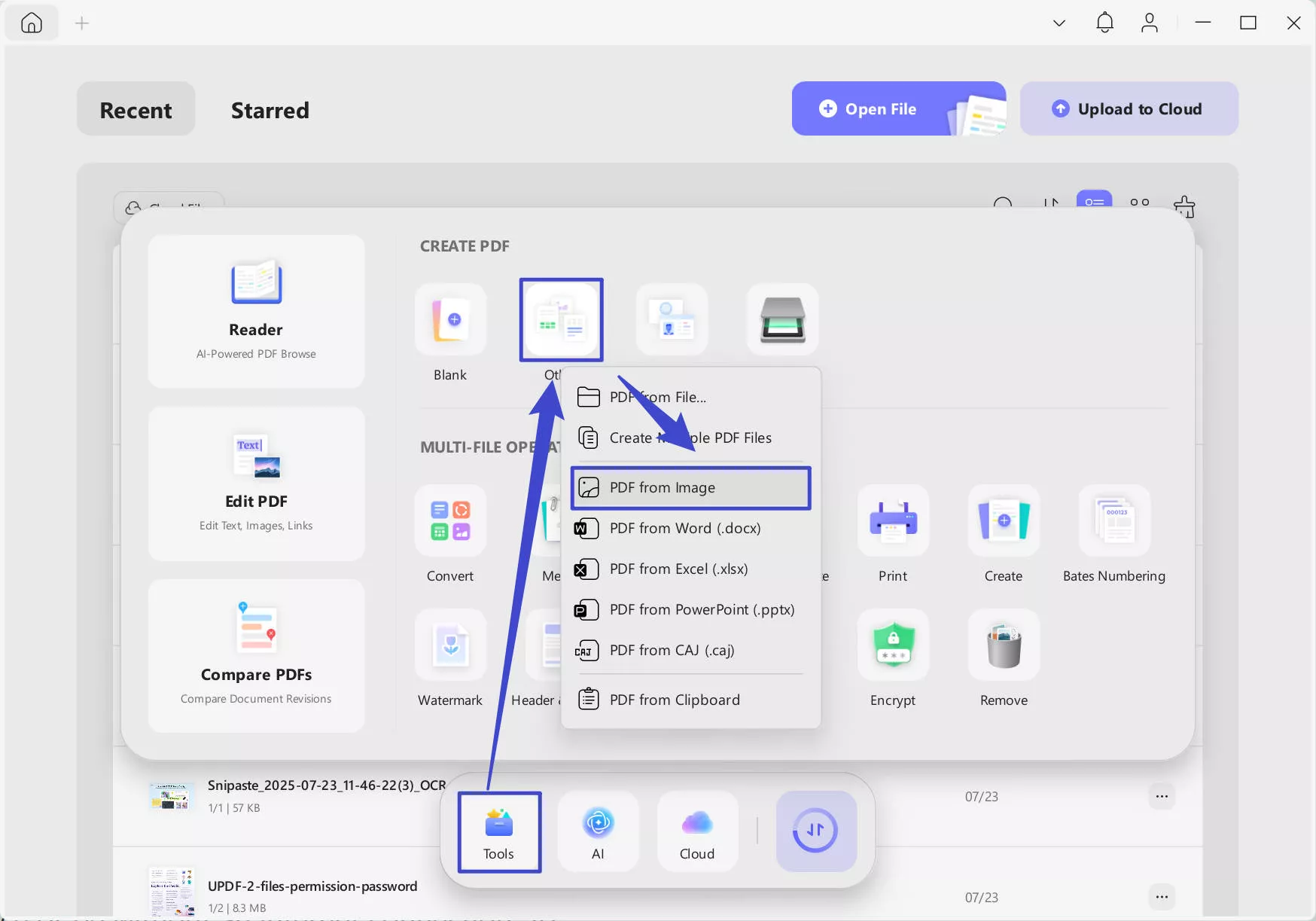 choose PDF from image with updf windows