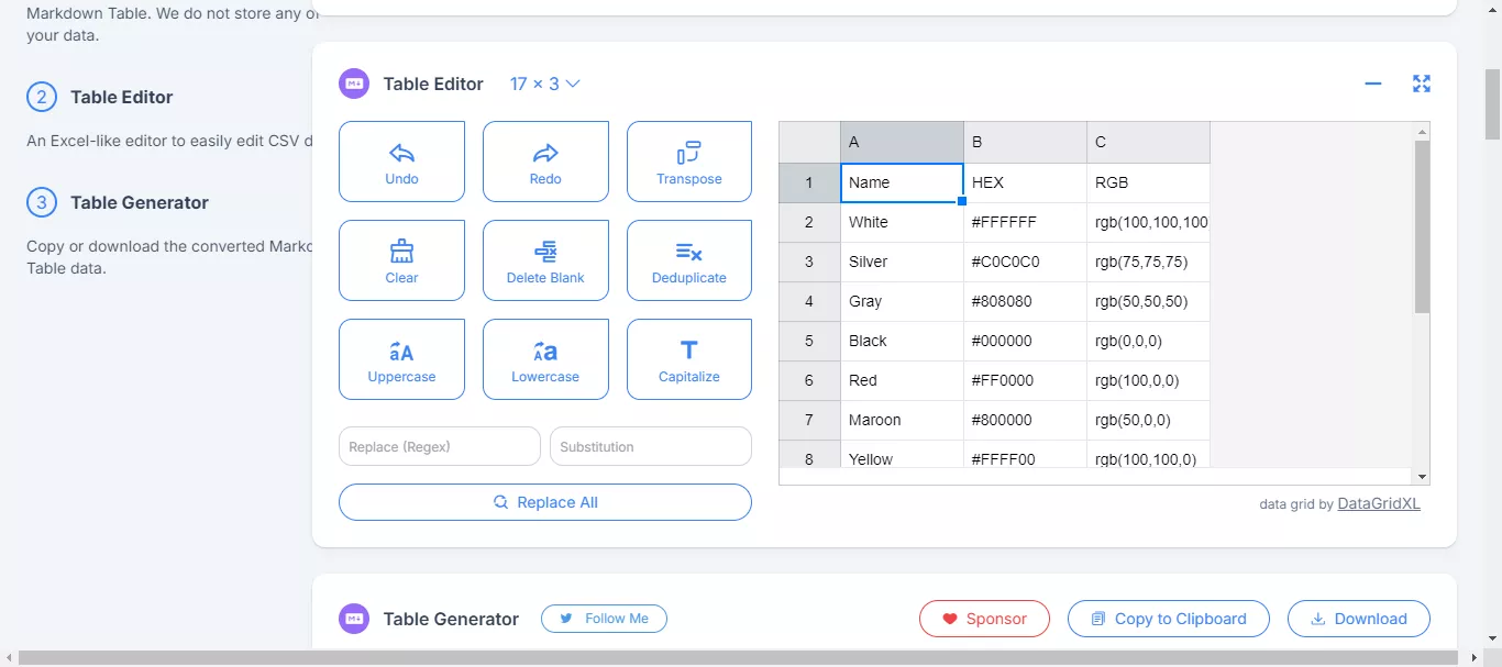 edit the csv table in Tableconvert