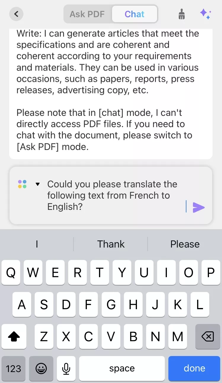 enter the prompt to translate text in updf for ios 2