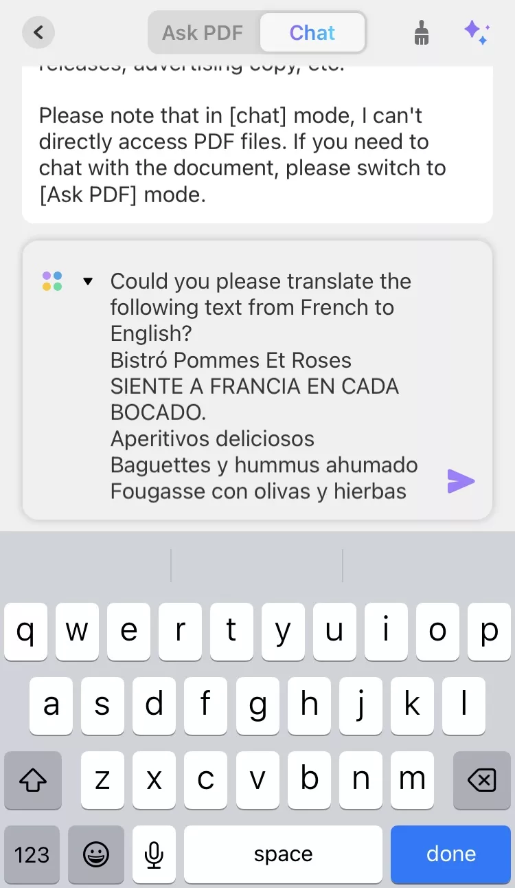 enter the prompt to translate text in updf for ios 3