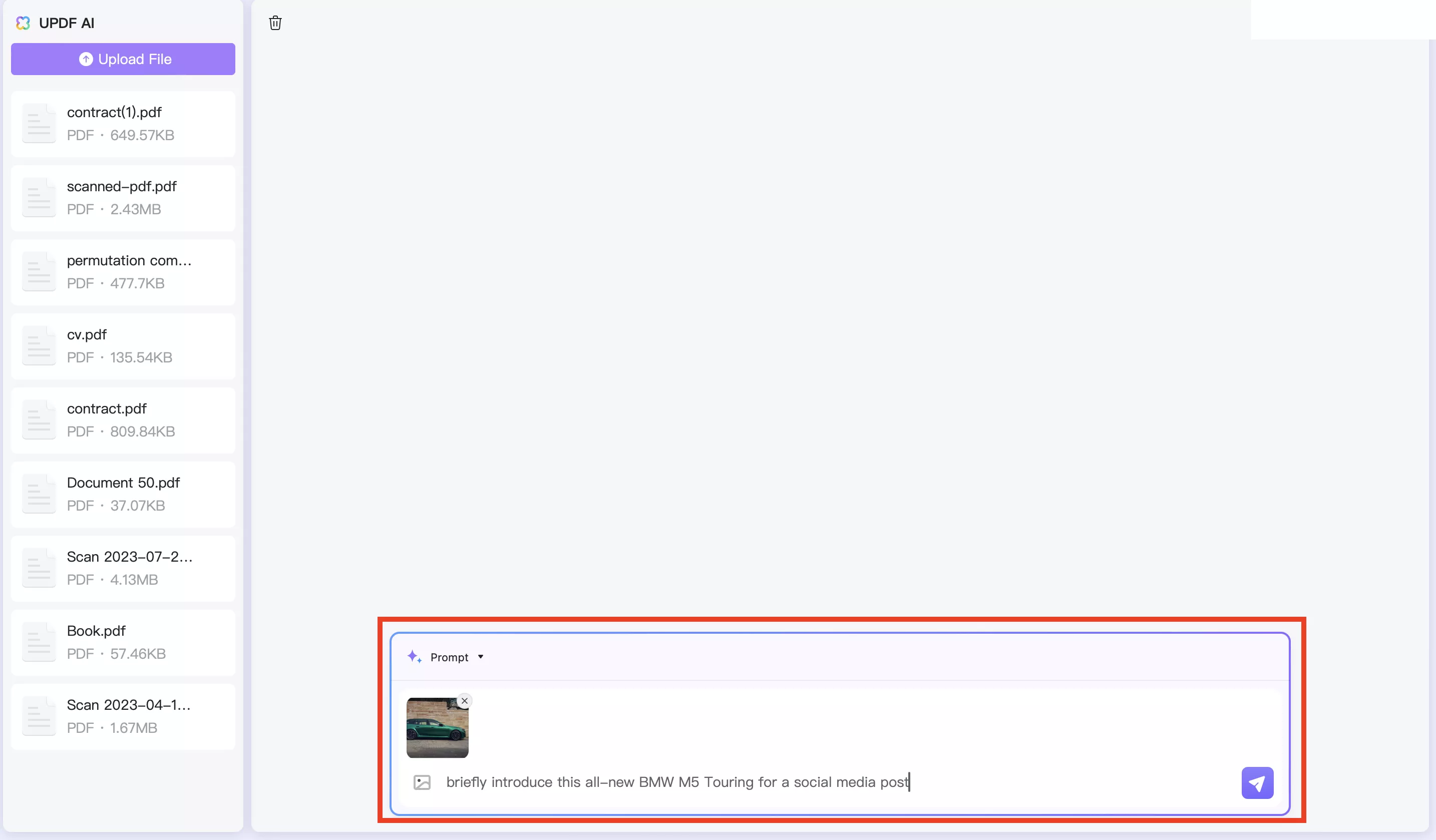 enter the prompt with image to create social media post with updf online ai