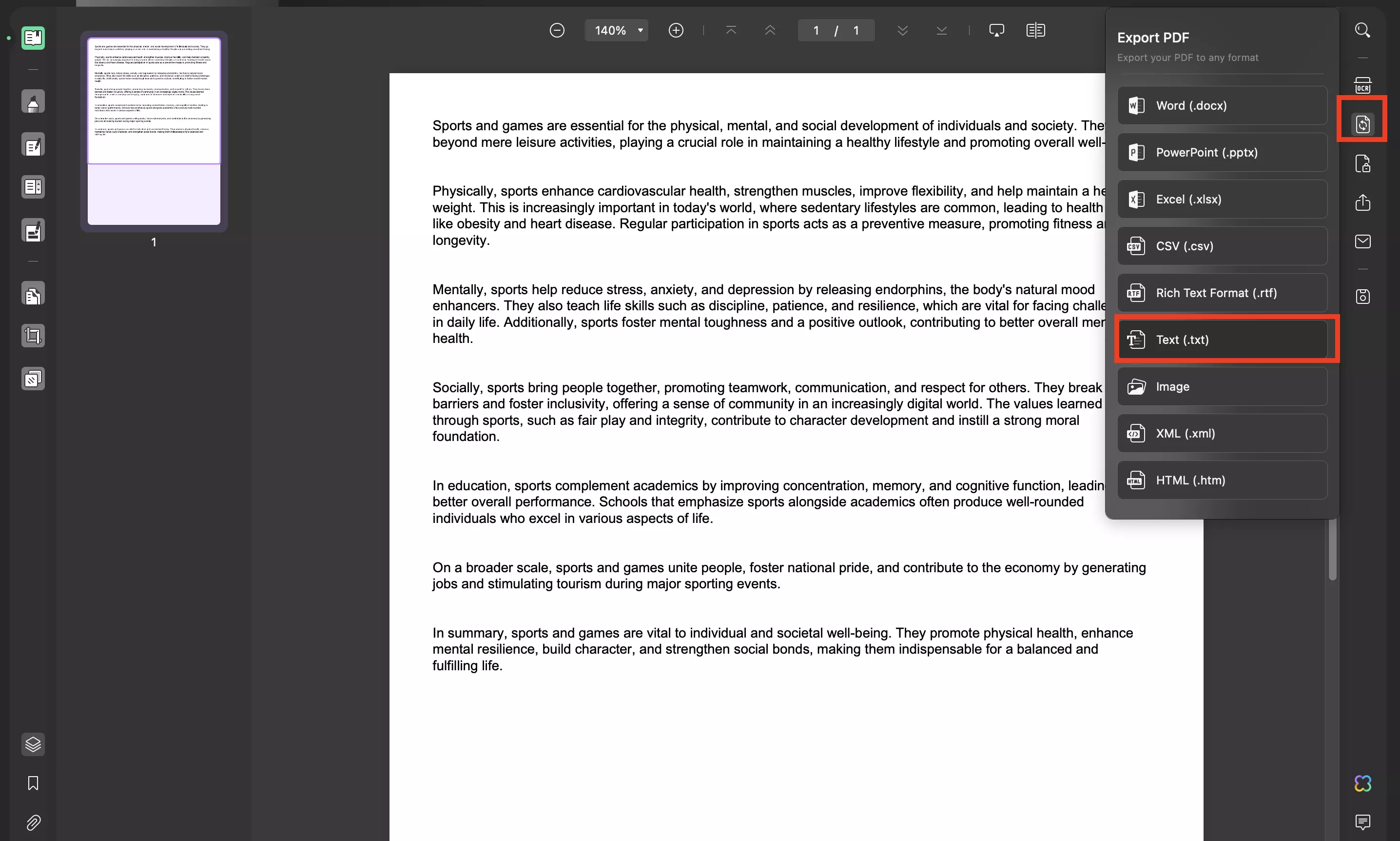 export pdf to text with updf mac