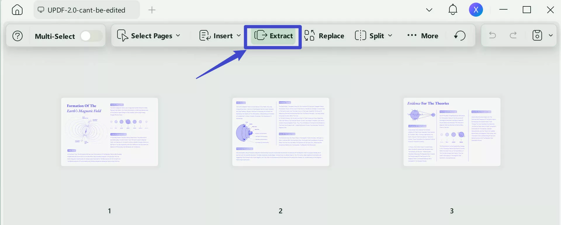 select the page and click extract in updf