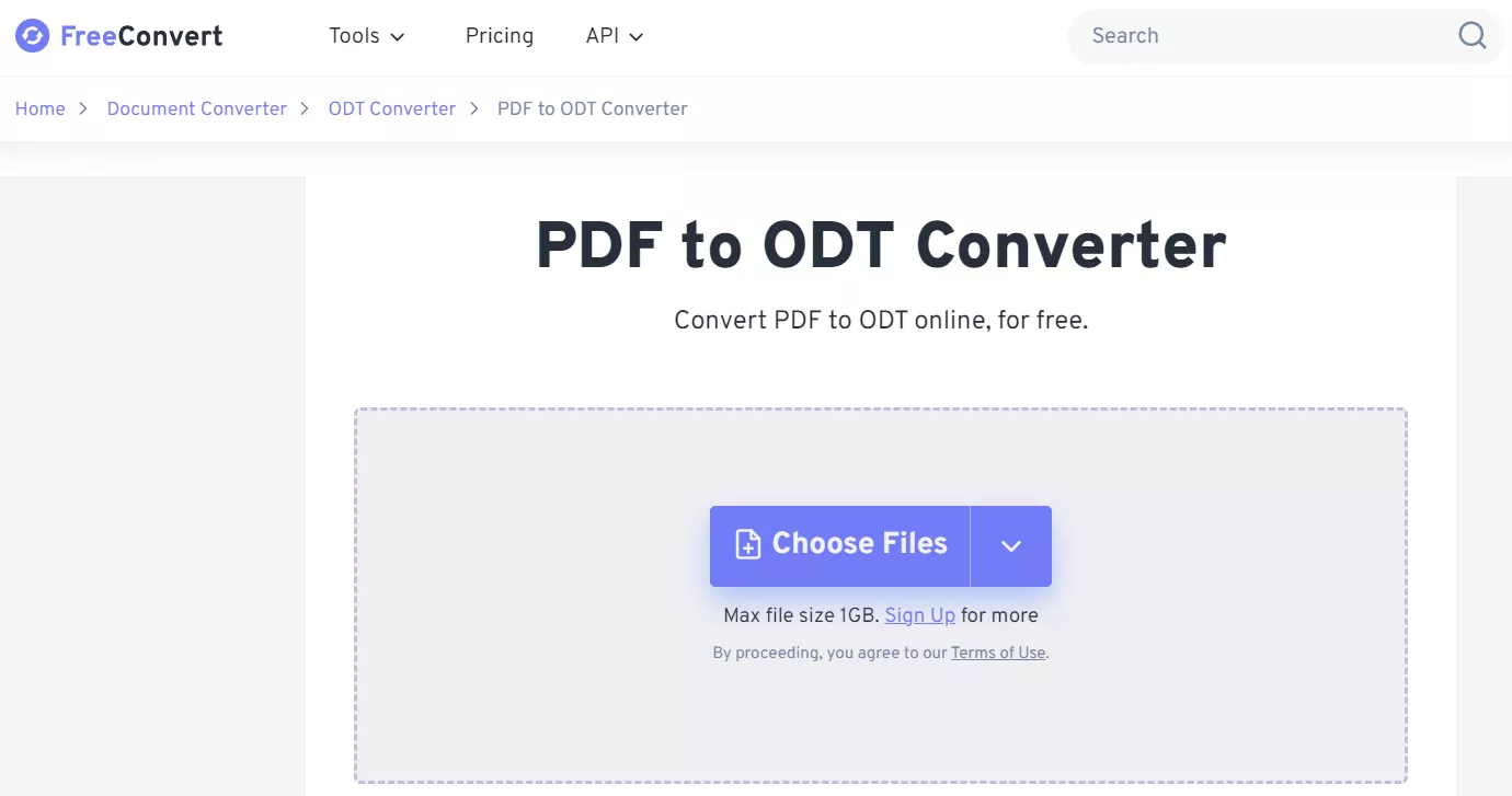 convert PDF to ODT wiht FreeConvert
