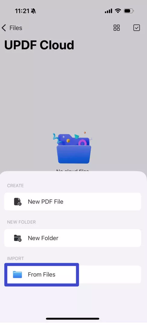 upload file to UPDF Cloud from Phone