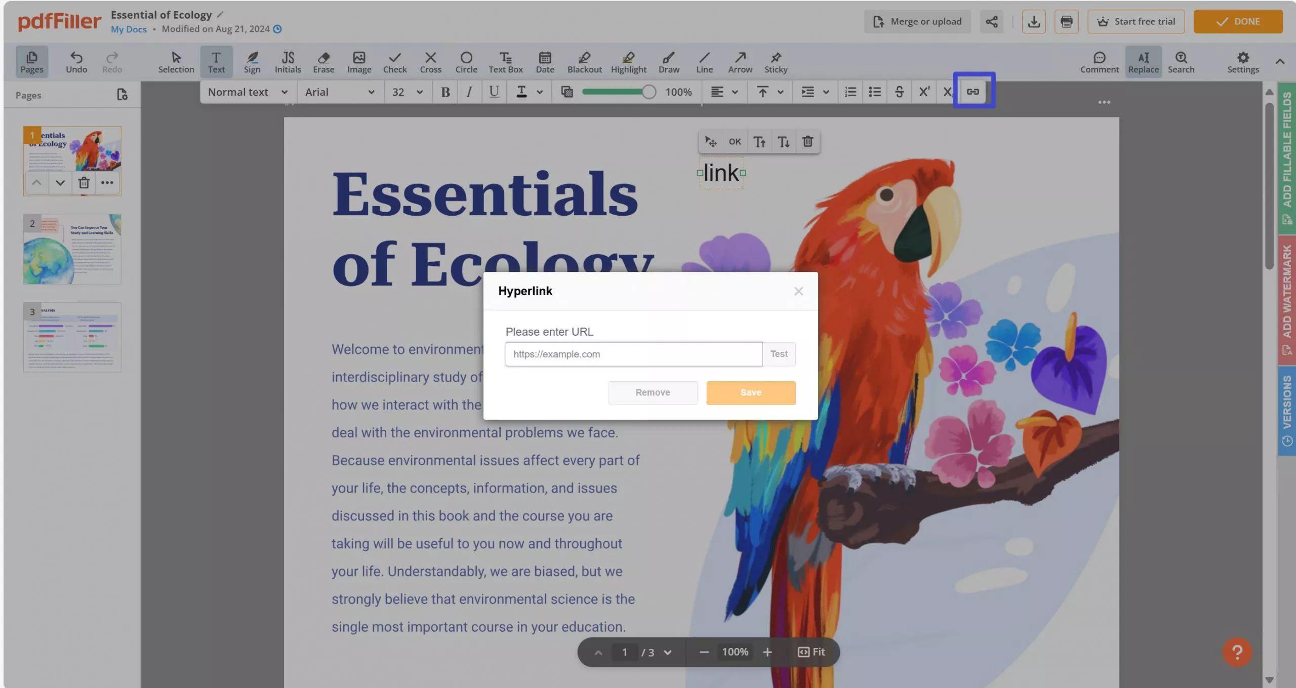add hyperlink with pdffiller