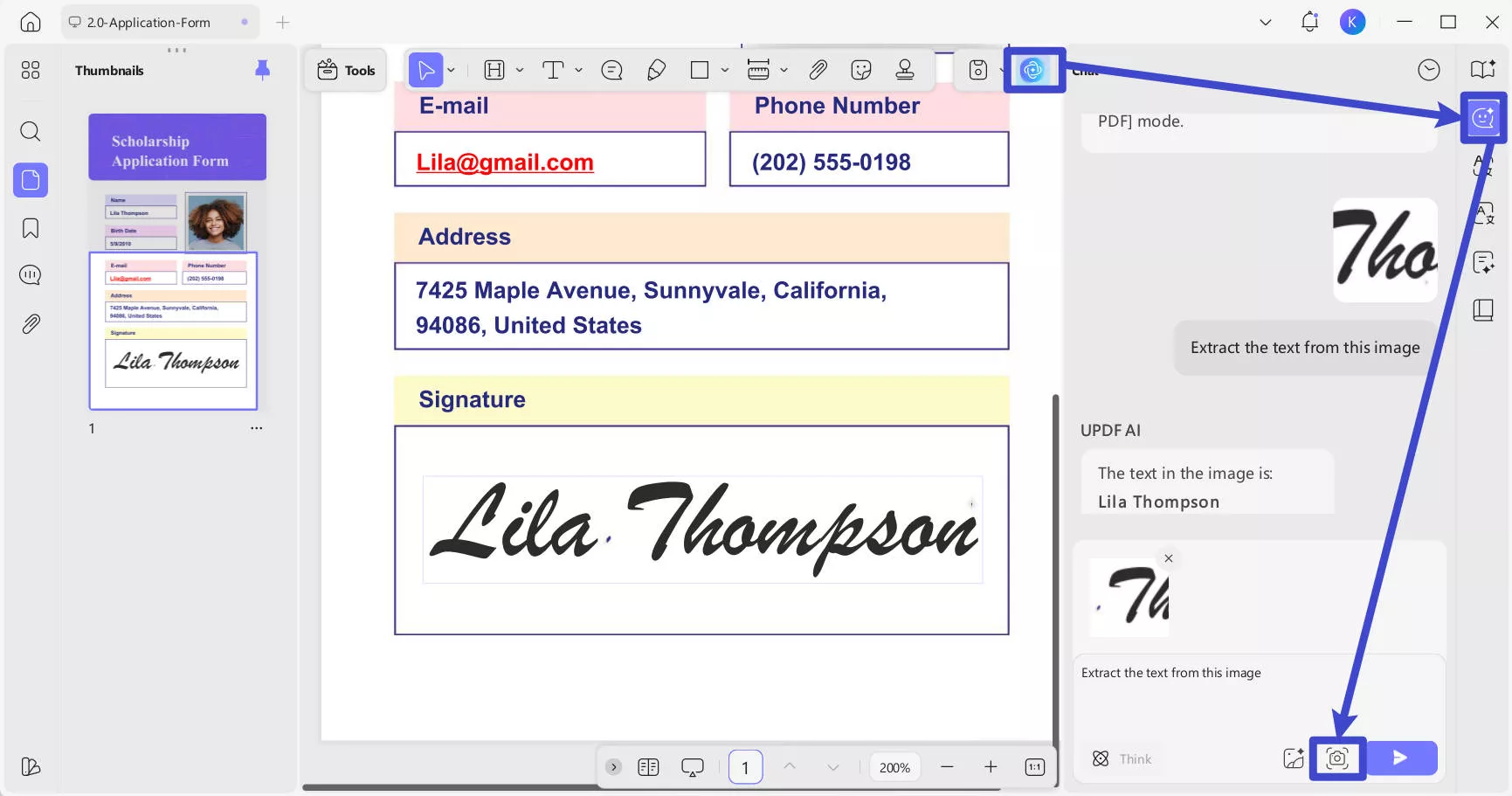 let updf ai recognize the handwritten text and extract it