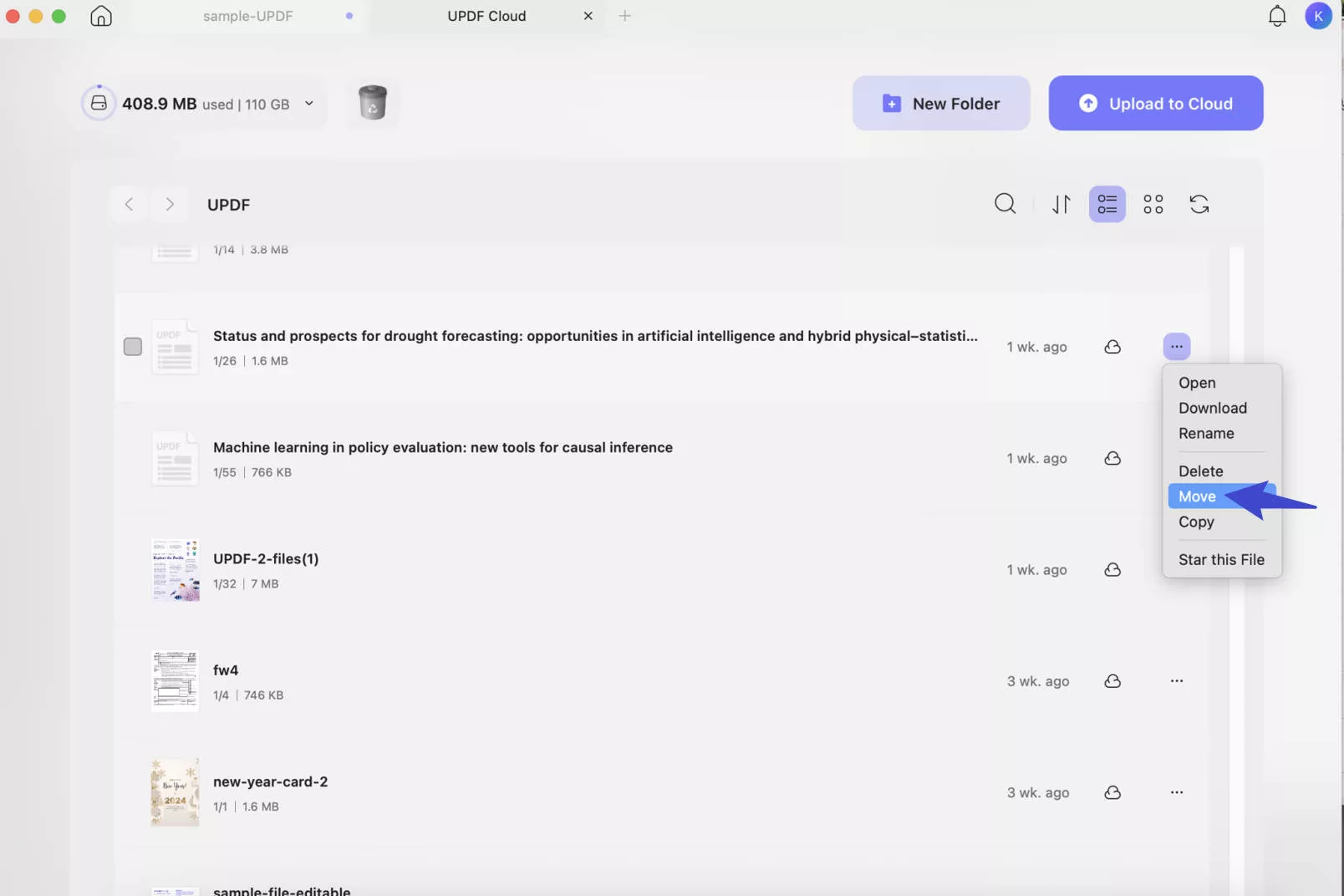 select pdf to move updf mac