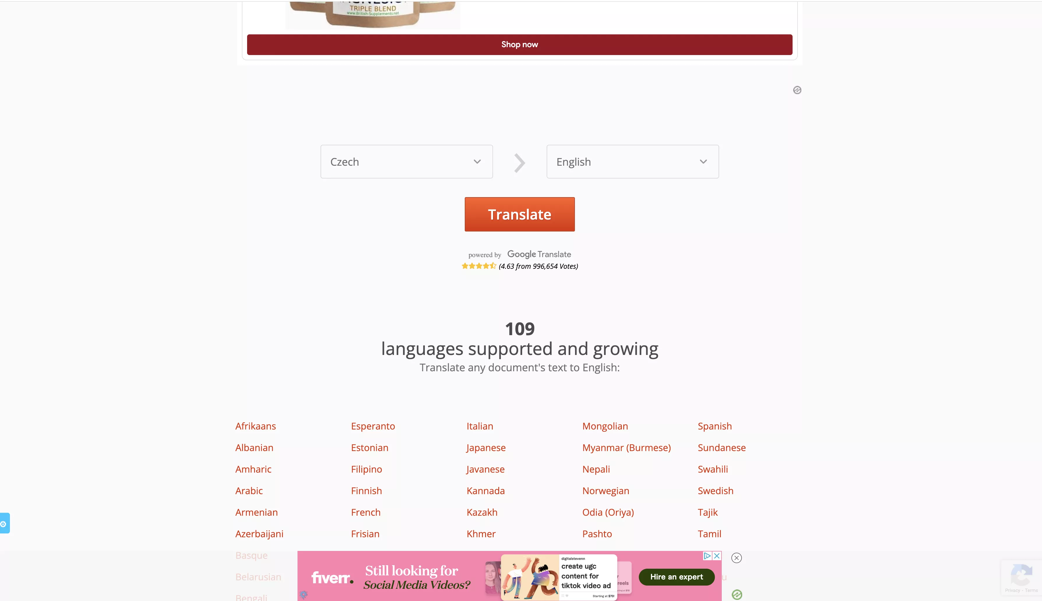  choose the language to translate in onlinedoctranslator
