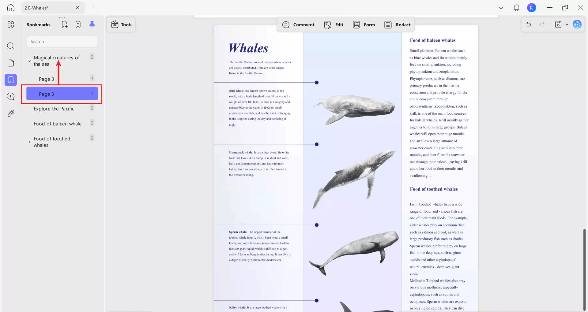 order bookmarks in updf