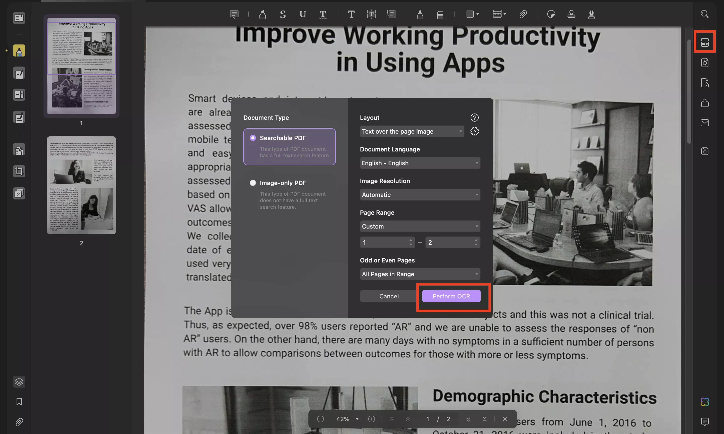 perform ocr with updf
