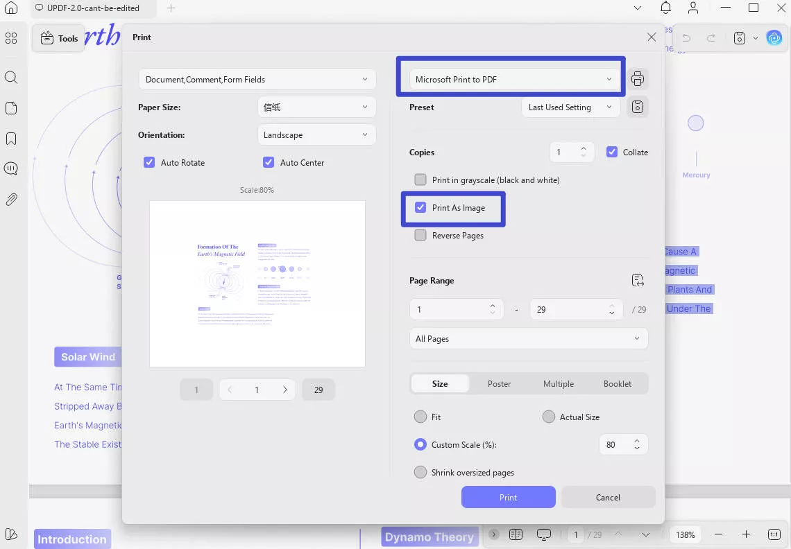 click the print button in updf
