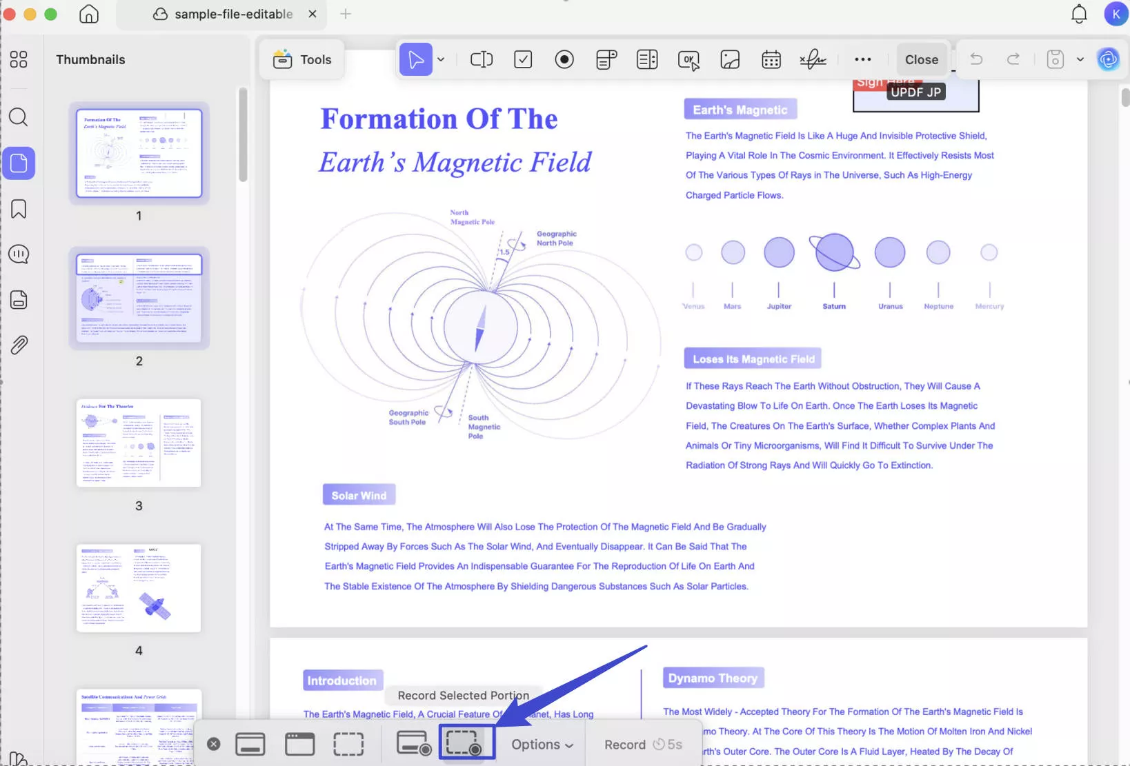  record the selected area with updf