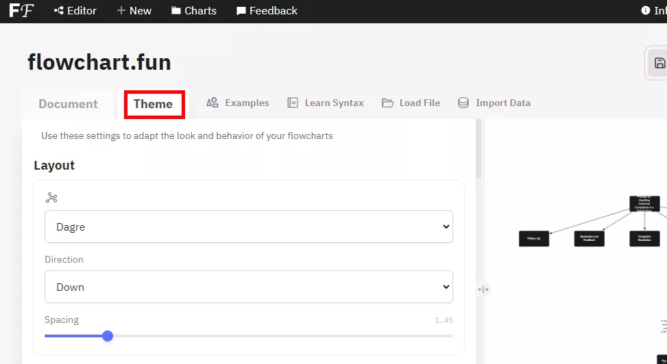 select theme option in flowchart fun