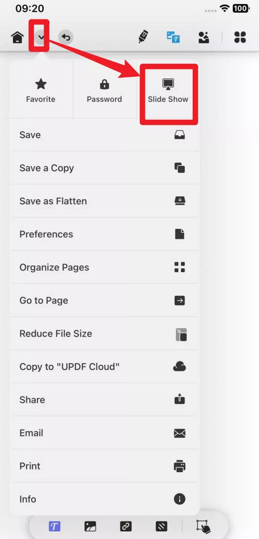open slideshow in updf