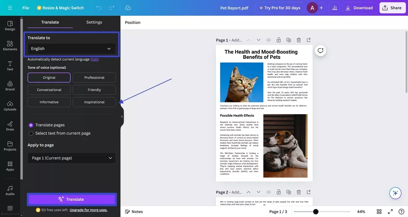 canva translate kannada to english
