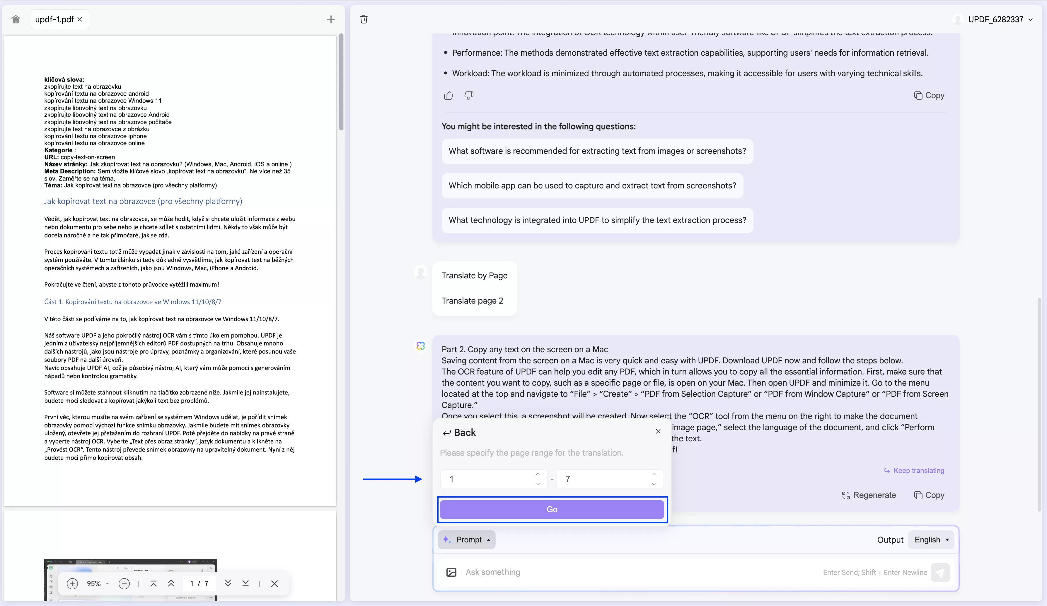 translate the whole page in PDF with updf’s online ai assistant