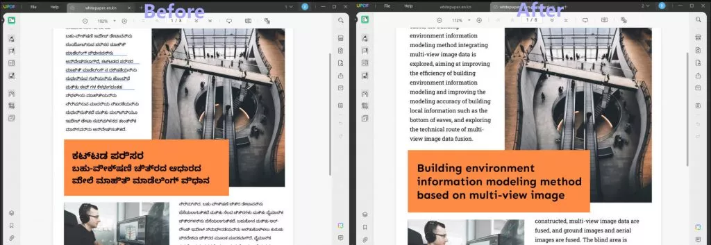 Translate kannada PDF to english effect with UPDF on Windows