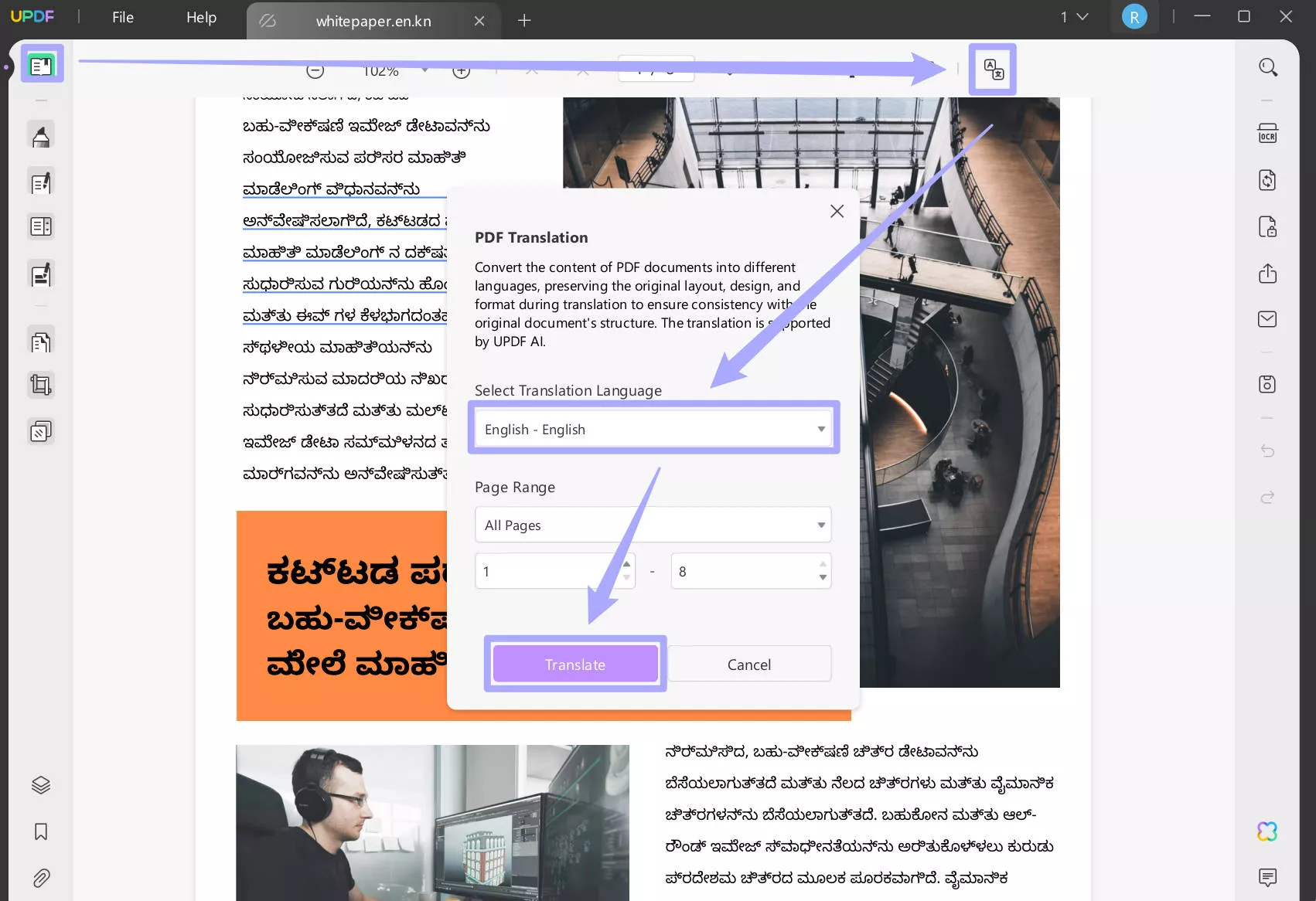 Translate the whole PDF with layout keeping with UPDF on Windows