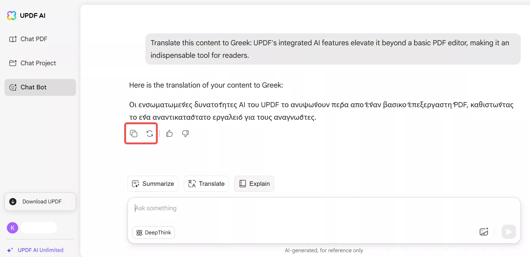 translate English pdf to Greek with updf’s online ai